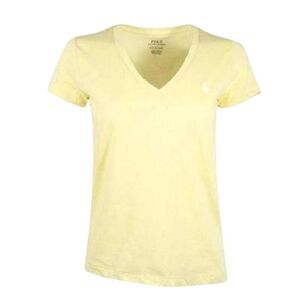 Polo Ralph Lauren Yellow Cotton V-Neck Cuffed Short Sleeve T-shirt w White Embro